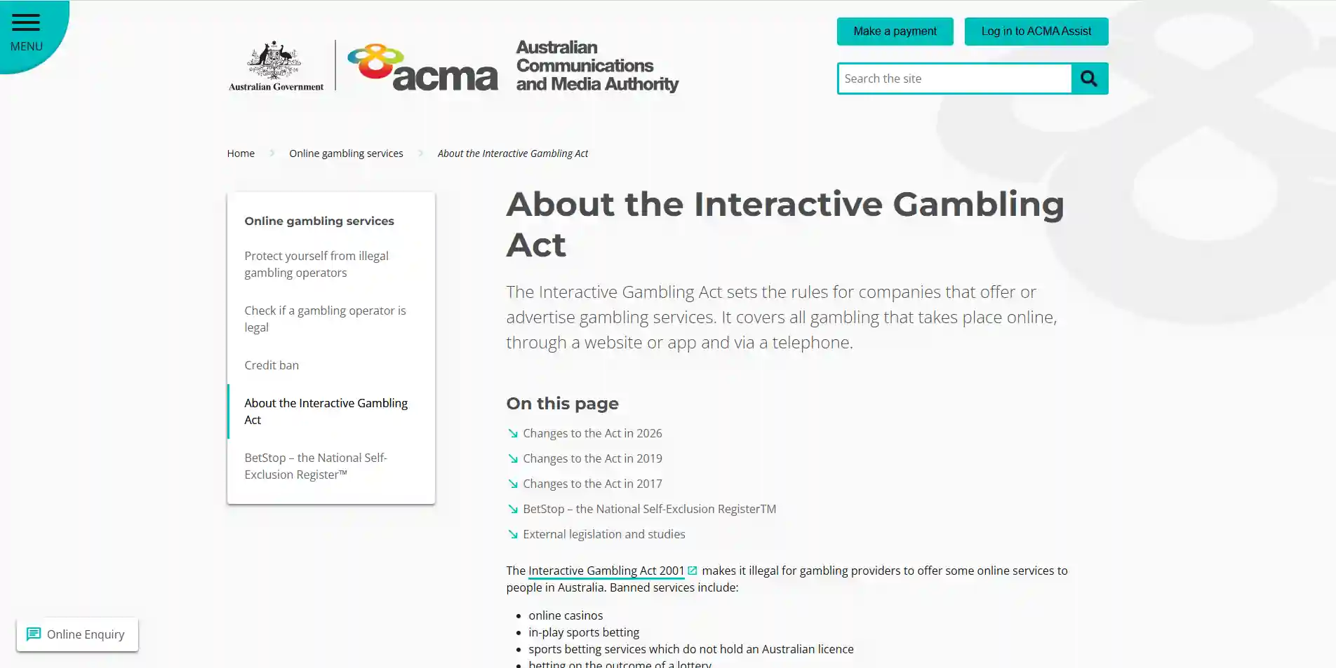ACMA guidance on Australian online gambling rules and enforcement