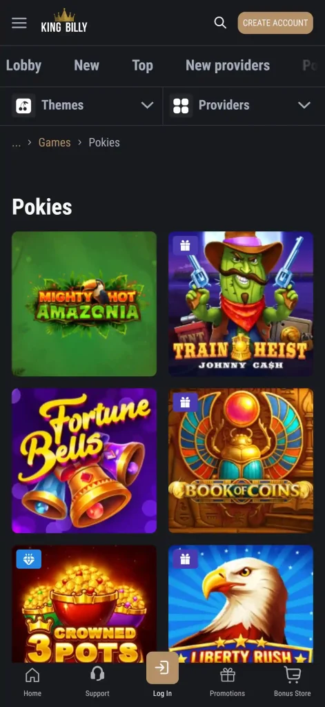 King Billy casino interface displayed on a modern smartphone